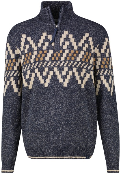 Lerros Strickpullover - Regular Fit - Troyer - Norweger-Muster - blau - 2595428 485 