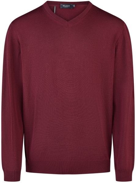 MAERZ Muenchen Pullover - Classic Fit - V-Ausschnitt - Merinowolle - dunkelrot - 490400 497 