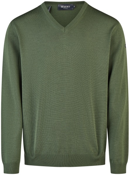 MAERZ Muenchen Pullover - Classic Fit - V-Ausschnitt - Merinowolle - grün - 490400 275 