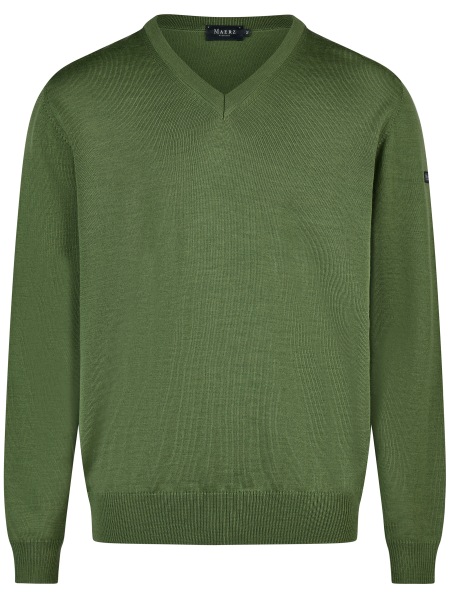 MAERZ Muenchen Pullover - Classic Fit - V-Ausschnitt - Merinowolle - grün