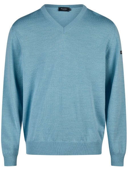 MAERZ Muenchen Pullover - Comfort Fit - V-Ausschnitt - Merinowolle - hellblau