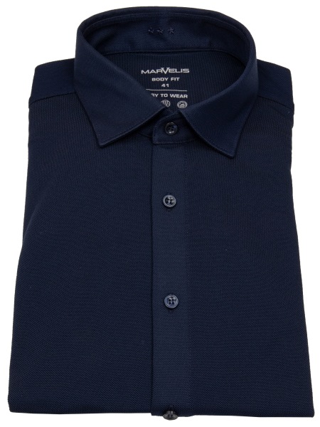 Marvelis Hemd - Body Fit - Easy To Wear Piqué - dunkelblau - ohne OVP