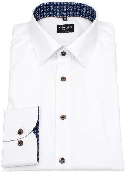 Marvelis Hemd - Body Fit - Kentkragen - Kontrastknöpfe - weiß - extra langer 69cm Arm