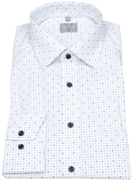 Marvelis Hemd - Comfort Fit - Print - Kontrastknöpfe - weiß / blau - ohne OVP