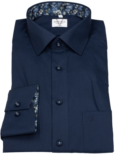Marvelis Hemd - Modern Fit - Kentkragen - dunkelblau - extra langer 69cm Arm - ohne OVP - 7246 89 18 