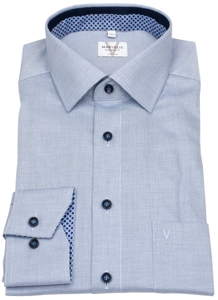 Marvelis Hemd - Modern Fit - Kentkragen - Kontrastknöpfe - hellblau - ohne OVP - 7206 84 11 
