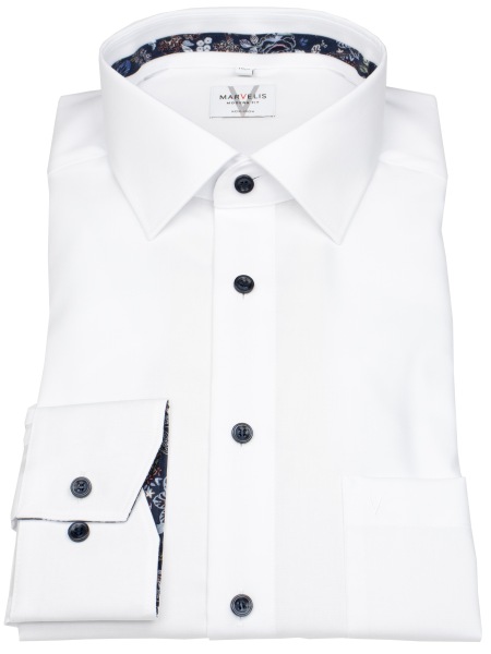 Marvelis Hemd - Modern Fit - Kentkragen - Kontrastknöpfe - weiß - extra langer 69cm Arm - ohne OVP