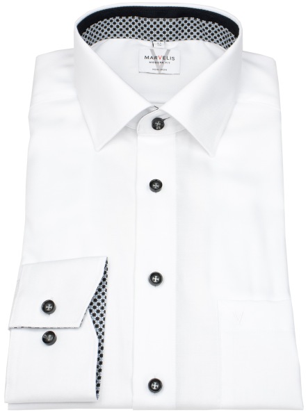 Marvelis Hemd - Modern Fit - Kontrastknöpfe - weiß - extra langer 69cm Arm - 7206 89 68 