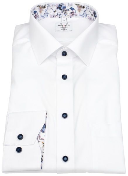 Marvelis Hemd - Modern Fit - Kontrastknöpfe - weiß - extra langer 69cm Arm - ohne OVP