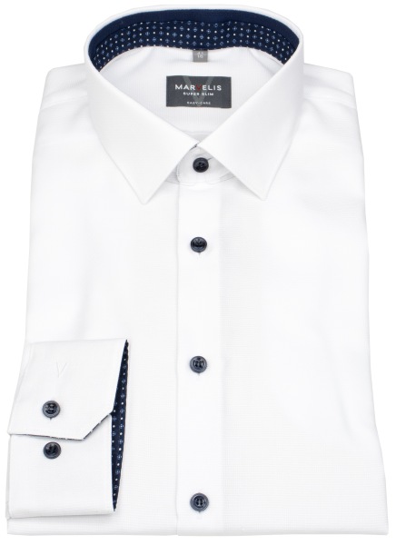 Marvelis Hemd - Super Slim Fit - Struktur - Kontrastknöpfe - weiß - extra langer 69cm Arm - 7408 89 00 