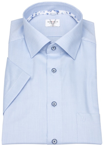 Marvelis Kurzarmhemd - Modern Fit - Struktur - Kontrastknöpfe - hellblau - ohne OVP - 7201 72 11 