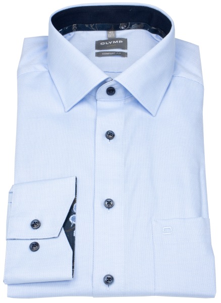 OLYMP Hemd - Comfort Fit - Struktur - Kontrastknöpfe - hellblau - ohne OVP