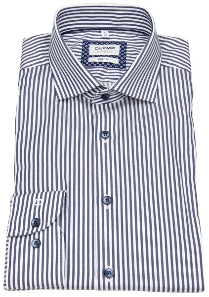 OLYMP Hemd - Level Five Body Fit - Kontrastknöpfe - Streifen - dunkelblau / weiß - ohne OVP
