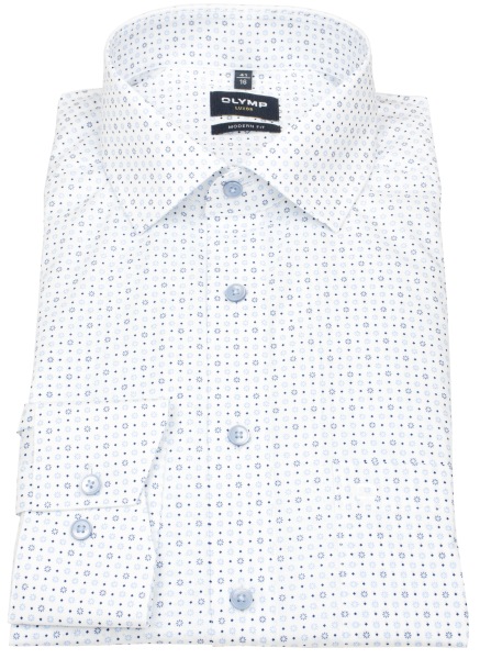 OLYMP Hemd - Modern Fit - Global Kent - Print - weiß / hellblau / dunkelblau - ohne OVP - 1212 74 00 