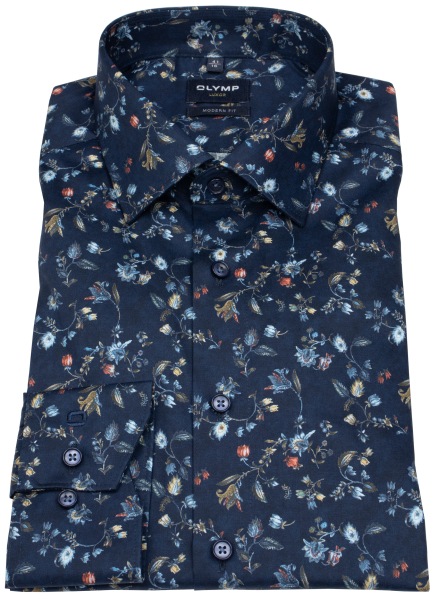OLYMP Hemd - Modern Fit - New Kent - floraler Print - dunkelblau