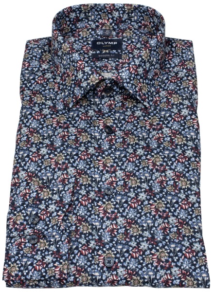 OLYMP Hemd - Modern Fit - New Kent Kragen - floraler Print - mehrfarbig - ohne OVP