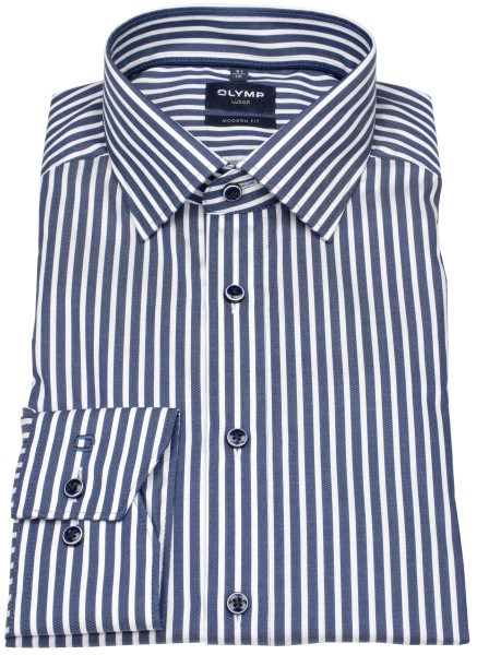 OLYMP Hemd - Modern Fit - Streifen - dunkelblau / weiß - extra langer 69cm Arm