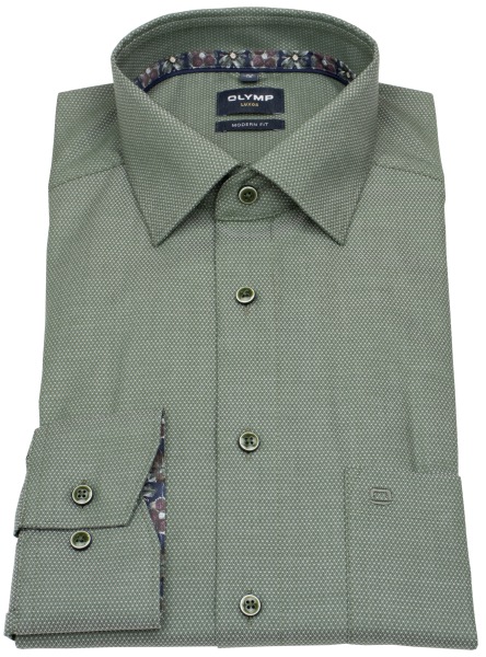 OLYMP Hemd - Modern Fit - Struktur - grün - extra langer 69cm Arm