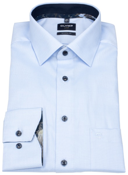 OLYMP Hemd - Modern Fit - Struktur - Kontrastknöpfe - hellblau - extra langer 69cm Arm - ohne OVP - 1240 89 11 
