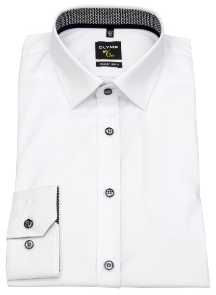 OLYMP Hemd - No. Six Super Slim - Kontrastknöpfe - weiß - extra langer 69cm Arm - ohne OVP