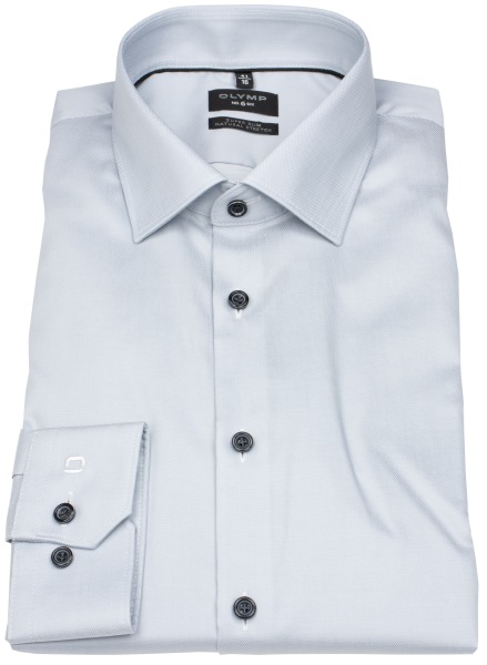 OLYMP Hemd - No. Six Super Slim - Struktur - Kontrastknöpfe - silbergrau