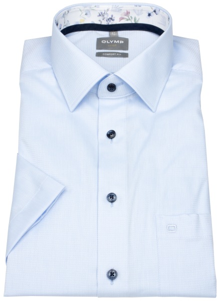 OLYMP Kurzarmhemd - Comfort Fit - Faux Uni Struktur - Kontrastknöpfe - hellblau - ohne OVP - 1006 72 11 