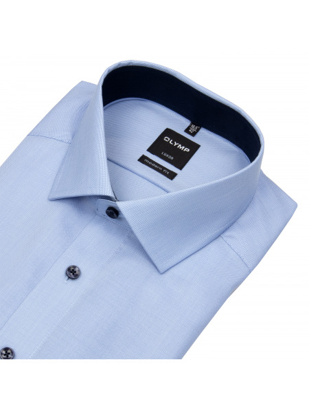 OLYMP Kurzarmhemd - Modern Fit - Faux Uni - hellblau / weiß - 0400 12 10 