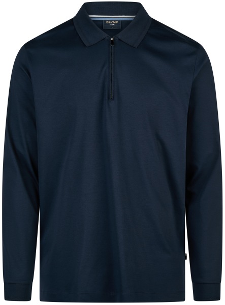 OLYMP Poloshirt - Regular Fit - Langarm - Reissverschluss - Interlock Jersey - dunkelblau