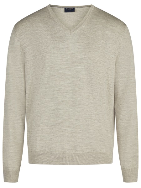 OLYMP Pullover - Merinowolle - V-Ausschnitt - beige - 0150 10 20 
