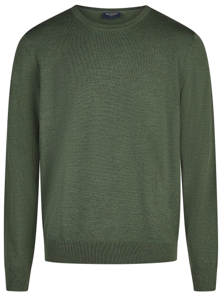OLYMP Pullover - Regular Fit - Merinowolle - Rundhals - dunkelgrün - 0150 11 47 