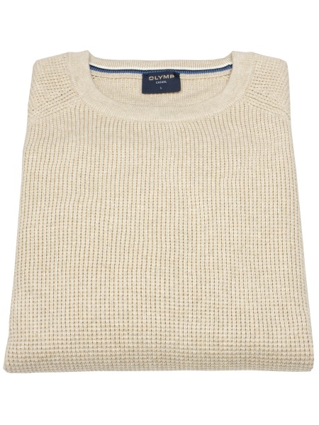 OLYMP Pullover - Rundhals-Ausschnitt - Strick - Struktur - helles beige