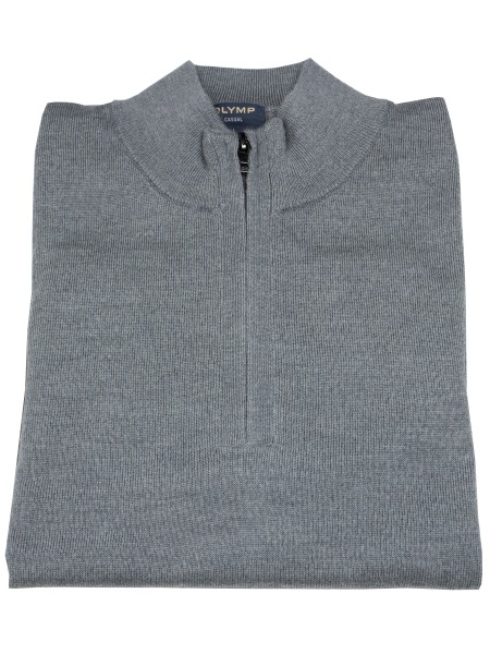 OLYMP Pullover - Troyer mit Reissverschluss - Schurwolle - grau