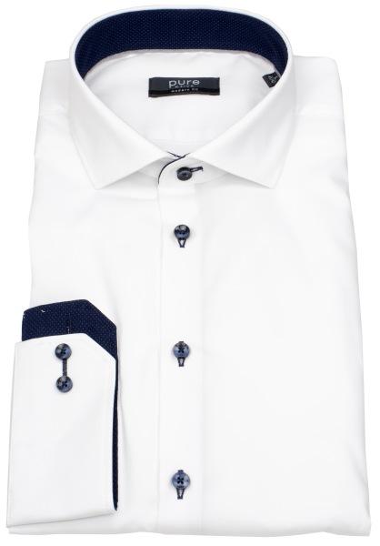 Pure Hemd - Modern Fit - Haikragen - Kontrastknöpfe - weiß - ohne OVP