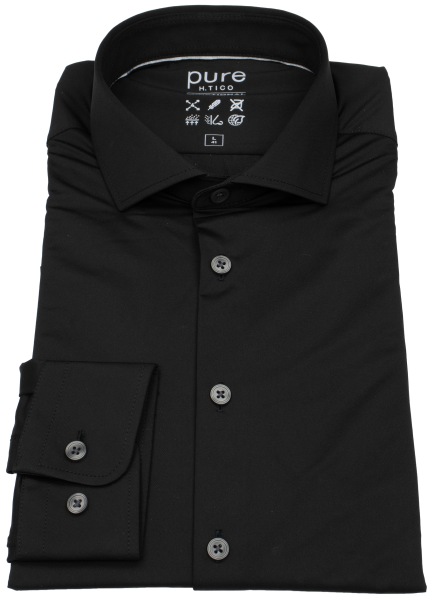 Pure Hemd - Slim Fit - Functional Shirt - Haifischkragen - schwarz - 4030-21750 001 