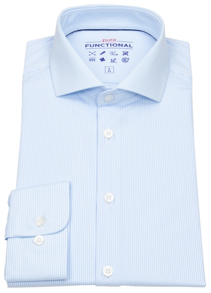 Pure Hemd - Slim Fit - Functional Shirt - Haikragen - Streifen - hellblau / weiß - ohne OVP
