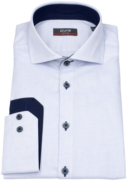 Pure Hemd - Slim Fit - Haifischkragen - fein kariert - Kontrastknöpfe - blau - ohne OVP