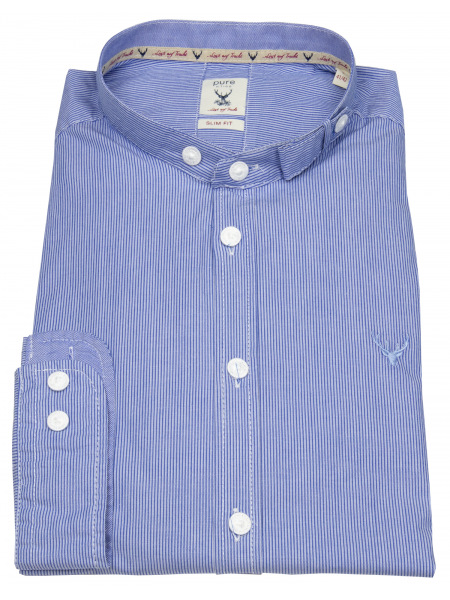 Pure Trachtenhemd - Slim Fit - Stehkragen - Streifen - blau / weiß - ohne OVP - 12609-21698 163 