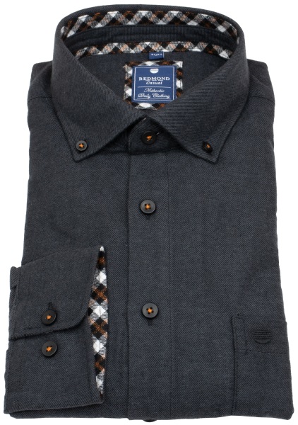 Redmond Flanellhemd - Comfort Fit - Button Down - dunkelgrau - 252100111 790 