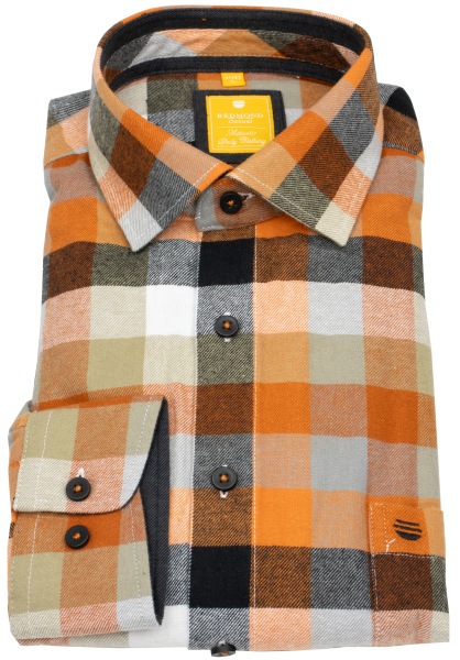 Redmond Flanellhemd - Modern Fit - kariert - orange - ohne OVP