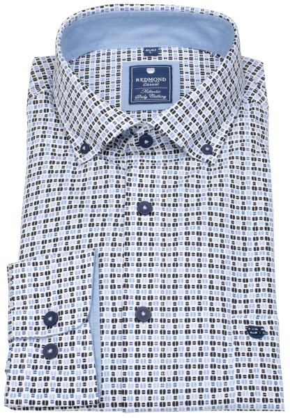 Redmond Hemd - Comfort Fit - Button Down Kragen - Print - blau - ohne OVP