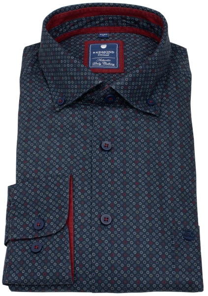 Redmond Hemd - Comfort Fit - Button Down Kragen - Print - rot / blau - ohne OVP - 252020111 500 