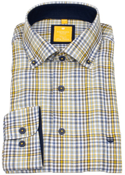 Redmond Hemd - Modern Fit - Button Down Kragen - kariert - gelb - 252005110 400 