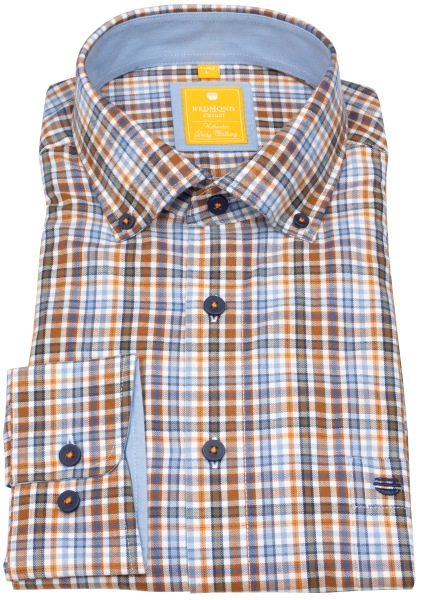 Redmond Hemd - Modern Fit - Button Down Kragen - kariert - orange - ohne OVP