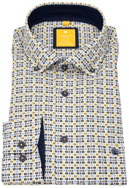 Redmond Hemd - Modern Fit - Button Down Kragen - Print - gelb - ohne OVP