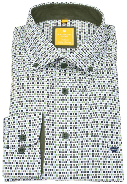 Redmond Hemd - Modern Fit - Button Down Kragen - Print - grün - ohne OVP