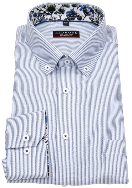 Redmond Hemd - Modern Fit - Button Down Kragen - Streifen - blau / weiß - ohne OVP