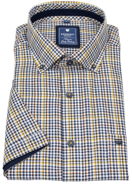 Redmond Kurzarmhemd - Comfort Fit - Button Down Kragen - kariert - blau / gelb - ohne OVP - 251060999 40 