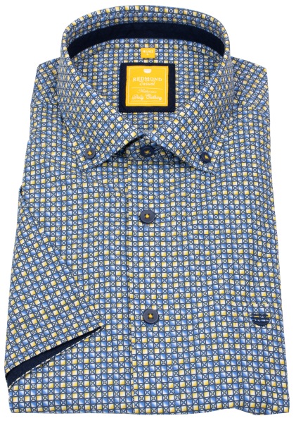 Redmond Kurzarmhemd - Modern Fit - Button Down Kragen - blau / gelb - ohne OVP - 251075990 40 