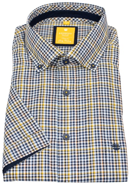 Redmond Kurzarmhemd - Modern Fit - Button Down Kragen - kariert - blau / gelb - ohne OVP - 251060990 40 
