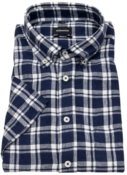 Seidensticker Kurzarmhemd - Regular Fit - Button Down - Leinen - blau / weiß - 144113 18 